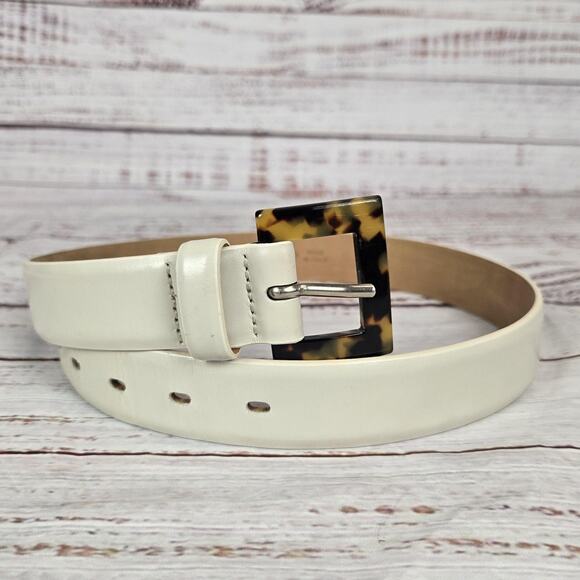 Banana Republic Belt Womens 28 White Leather Tortoise Buckle Made in Italy Class - Picture 1 of 5